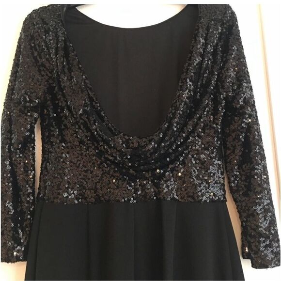 Badgley Mischka Size 2 Maya Stretch Sequin Jumpsuit Black Glam Formal Event - Picture 4 of 11